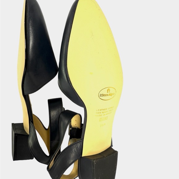 Etienne Aigner Black Leather Flats with Ankle Strap - Picture 14 of 15